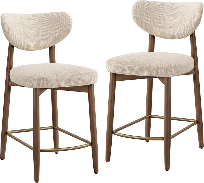 VASAGLE Barhocker 2er Set, mit Rückenlehne, Massivholzbeine, in Leinenoptik
