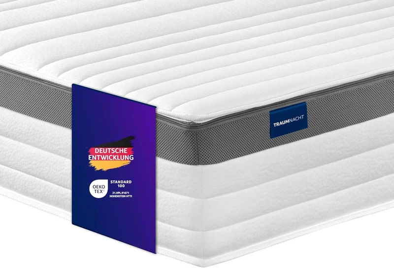 Traumnacht Exklusiv 7-Zonen 1.000er Tonnentaschenfederkernmatratze, Stiftung Warentest Testurteil Gut - Ausgabe 10/2023, 23 cm Premiumhöhe, Öko-Tex zertifiziert, Härtegrad 4 (H4), 100 x 200 cm