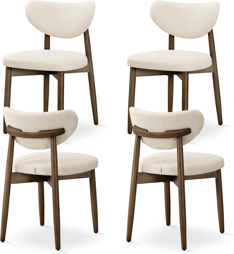 VASAGLE Esszimmerstuhl 4er Set, Küchenstuhl, Polsterstuhl mit Massivholzbeinen, ergonomische Rückenlehne, Aussparung als Griff, Mid-Century-Modern-Stil, Küche, cappuccinobeige KDC668L101-2J