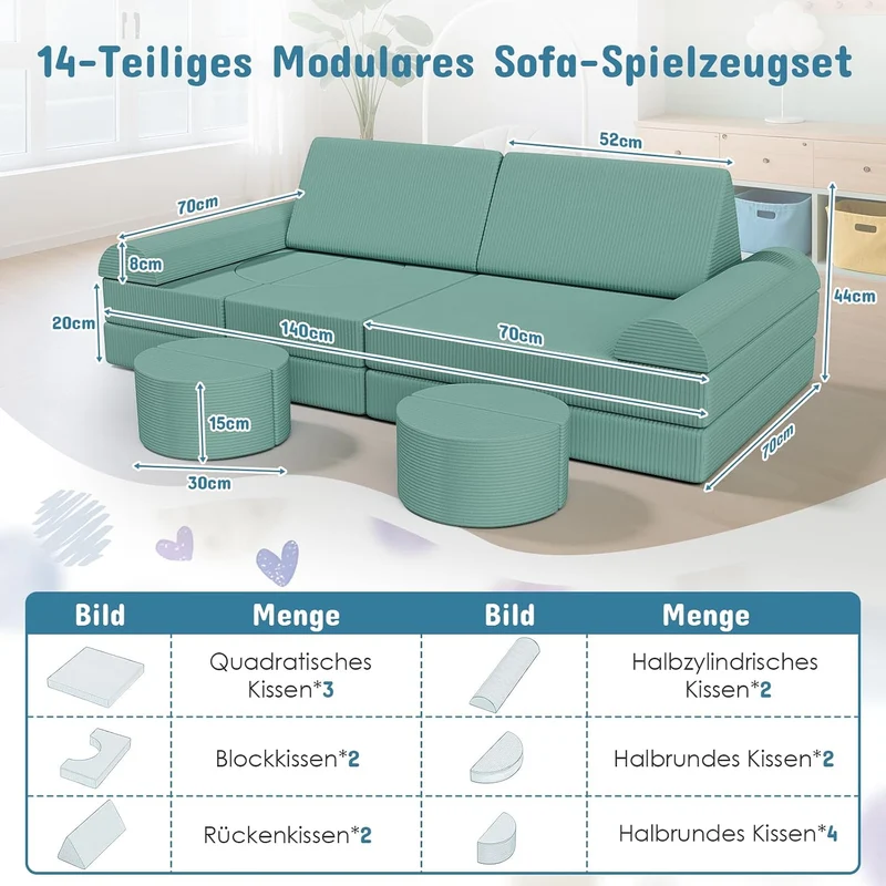 MAMIZO Spielsofa Cord, Kindersofa-Bausteine,Spielsofa für Kinder Oeko-TEX