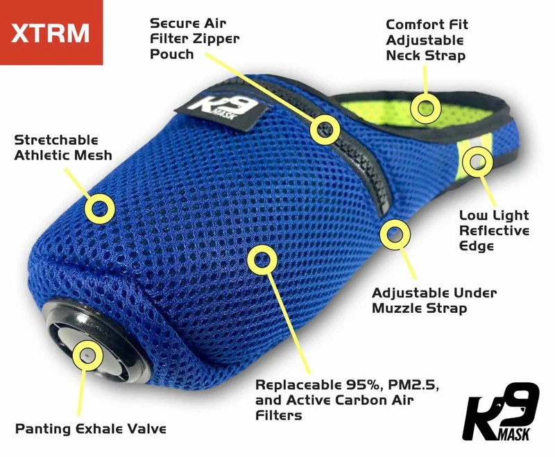 K9 Mask® für Hunde mit „Extreme Breathe“-Luftfiltern - Blau