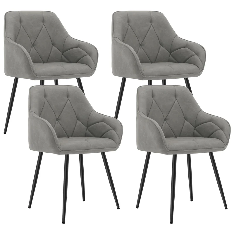 WOLTU Esszimmerstühle 4er Set, für Esszimmer Wohnzimmer, ergonomische Küchenstühle gepolstert mit Armlehnen, Metallbeinen, Sitzfläche aus Vintage-Kunstleder,Dunkelbraun