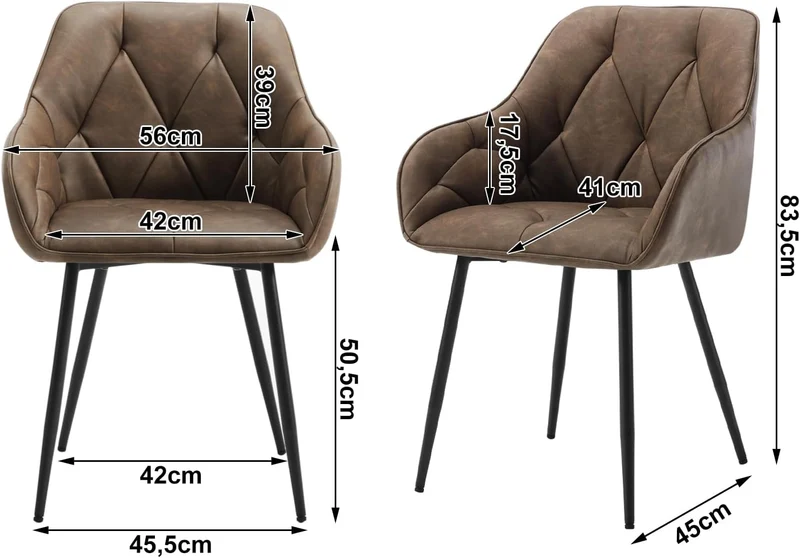 WOLTU Esszimmerstühle 4er Set, für Esszimmer Wohnzimmer, ergonomische Küchenstühle gepolstert mit Armlehnen, Metallbeinen, Sitzfläche aus Vintage-Kunstleder,Dunkelbraun