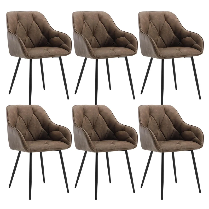 WOLTU Esszimmerstühle 4er Set, für Esszimmer Wohnzimmer, ergonomische Küchenstühle gepolstert mit Armlehnen, Metallbeinen, Sitzfläche aus Vintage-Kunstleder,Dunkelbraun