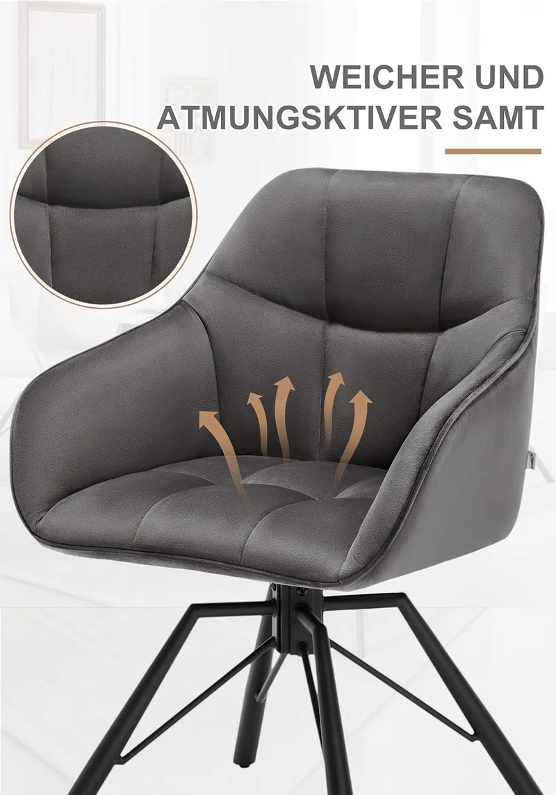 WOLTU Drehbare Esszimmerstühle 6er Set, Küchenstühle mit Armlehen
