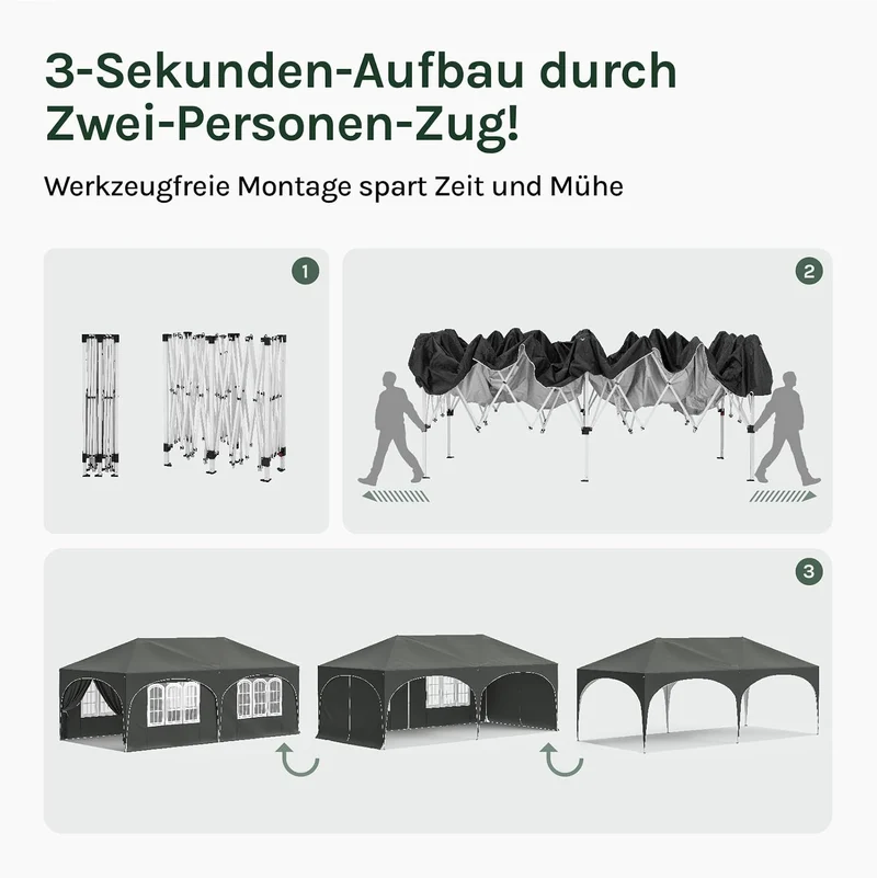 WOLTU Faltpavillon 3x6m Pop up mit 6 Seitenwänden Pavillon Partyzelt Grau
