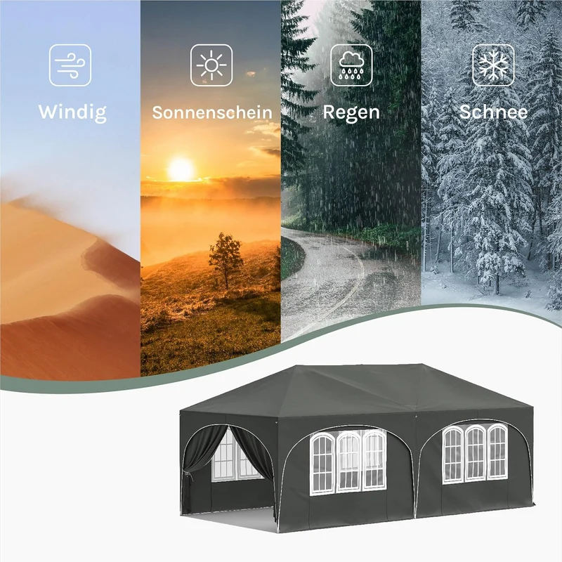 WOLTU Faltpavillon 3x6m Pop up mit 6 Seitenwänden Pavillon Partyzelt Grau