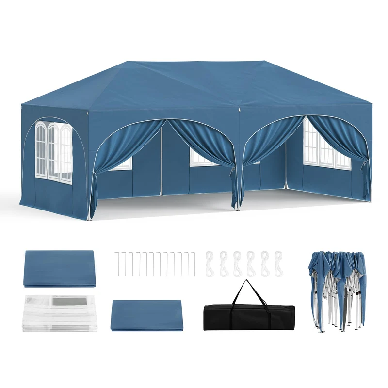 WOLTU Faltpavillon 3x6m Pop up mit 6 Seitenwänden Pavillon Partyzelt Grau
