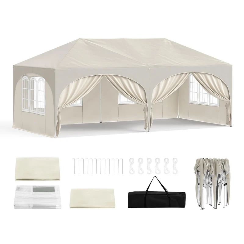 WOLTU Faltpavillon 3x6m Pop up mit 6 Seitenwänden Pavillon Partyzelt Grau