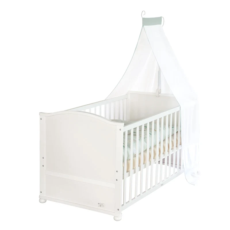 roba Babybett Set 70x140 cm mit Matratze, Bettwäsche & Himmel – Umbaubares Kinderbett zum Juniorbett, höhenverstellbar