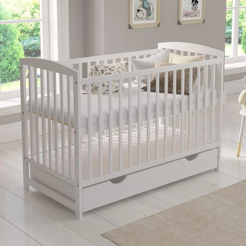 Love For Sleep Babybett 120x60 cm mit Matratze & Schublade, höhenverstellbares Kinderbett aus Kiefernholz, Grau