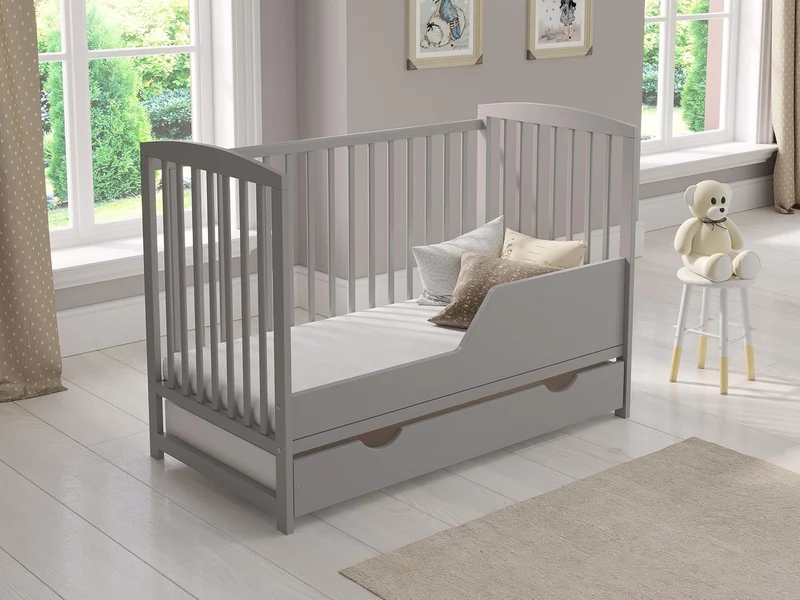 Love For Sleep Babybett 120x60 cm mit Matratze & Schublade, höhenverstellbares Kinderbett aus Kiefernholz, Grau
