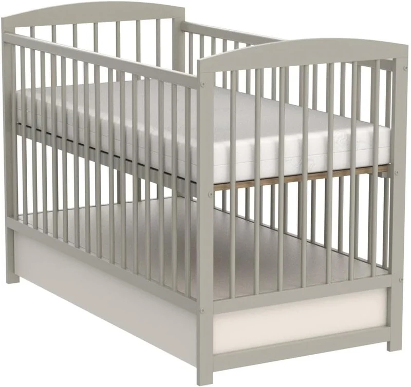 Love For Sleep Babybett 120x60 cm mit Matratze & Schublade, höhenverstellbares Kinderbett aus Kiefernholz, Grau
