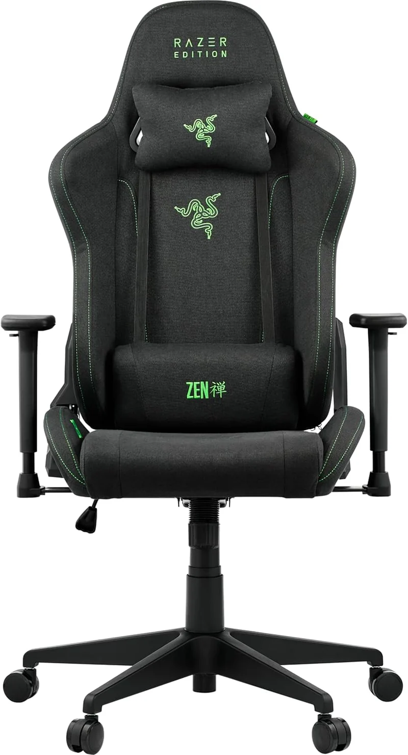 Razer TAROK Essentials X Gaming Stuhl Stoff Schwarz, ergonomischer Gaming Chair mit Armlehnen & Kopfstütze