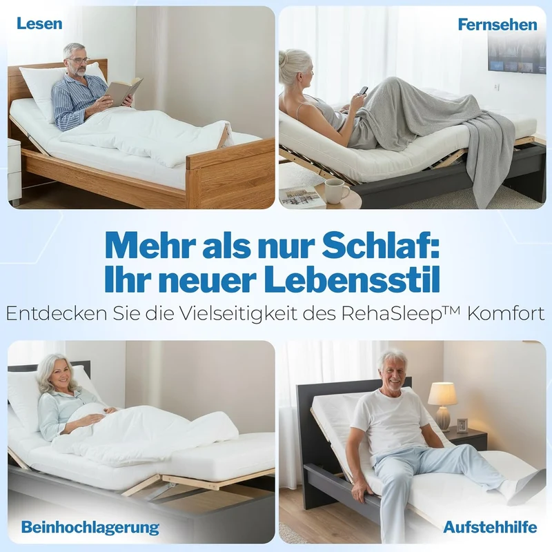 RehaSleep Elektrischer Lattenrost 28 Leisten, 7-Zonen Lattenrahmen aus Birkenholz, verstellbar mit Motor, Natur