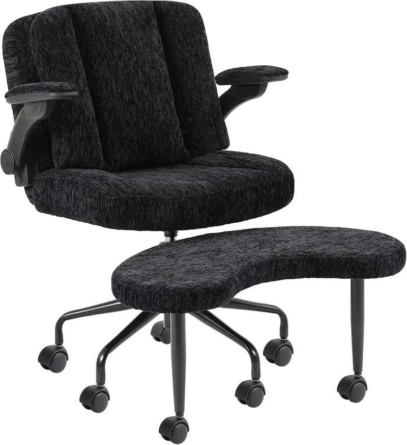 Pipersong Criss Cross Bürostuhl Ergonomisch mit Fußstütze & Rollen, Schreibtischstuhl mit verstellbaren Armlehnen