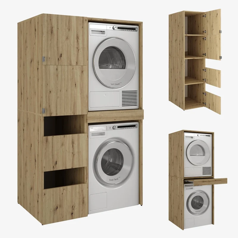 PLATAN ROOM Hochschrank Badschrank Waschmaschine Trockner Schrank Waschmaschinenschrank für Waschmaschine & Wäschetrockner Überbauschrank 187 x 65 x 66 cm Badregal (Weiß, 66 cm breit)