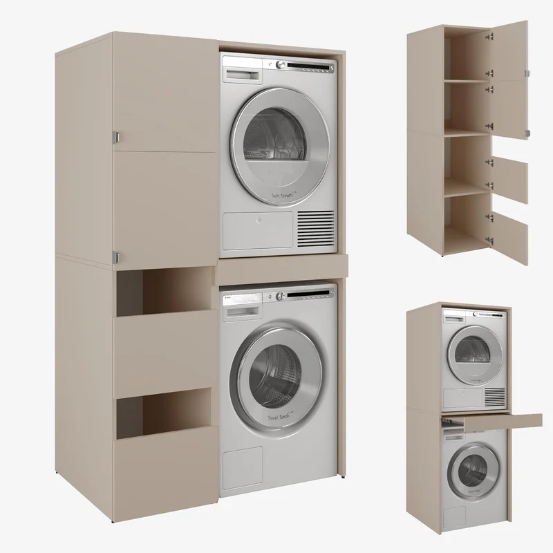 PLATAN ROOM Hochschrank Badschrank Waschmaschine Trockner Schrank Waschmaschinenschrank für Waschmaschine & Wäschetrockner Überbauschrank 187 x 65 x 66 cm Badregal (Weiß, 66 cm breit)