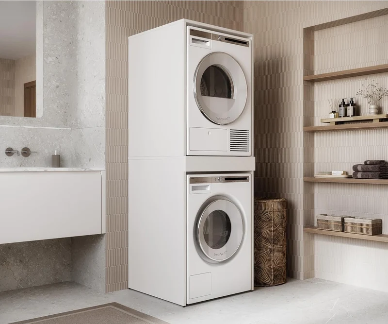 PLATAN ROOM Hochschrank Badschrank Waschmaschine Trockner Schrank Waschmaschinenschrank für Waschmaschine & Wäschetrockner Überbauschrank 187 x 65 x 66 cm Badregal (Weiß, 66 cm breit)