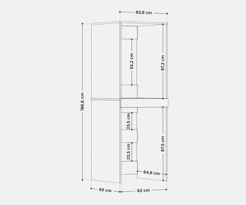 PLATAN ROOM Hochschrank Badschrank Waschmaschine Trockner Schrank Waschmaschinenschrank für Waschmaschine & Wäschetrockner Überbauschrank 187 x 65 x 66 cm Badregal (Weiß, 66 cm breit)