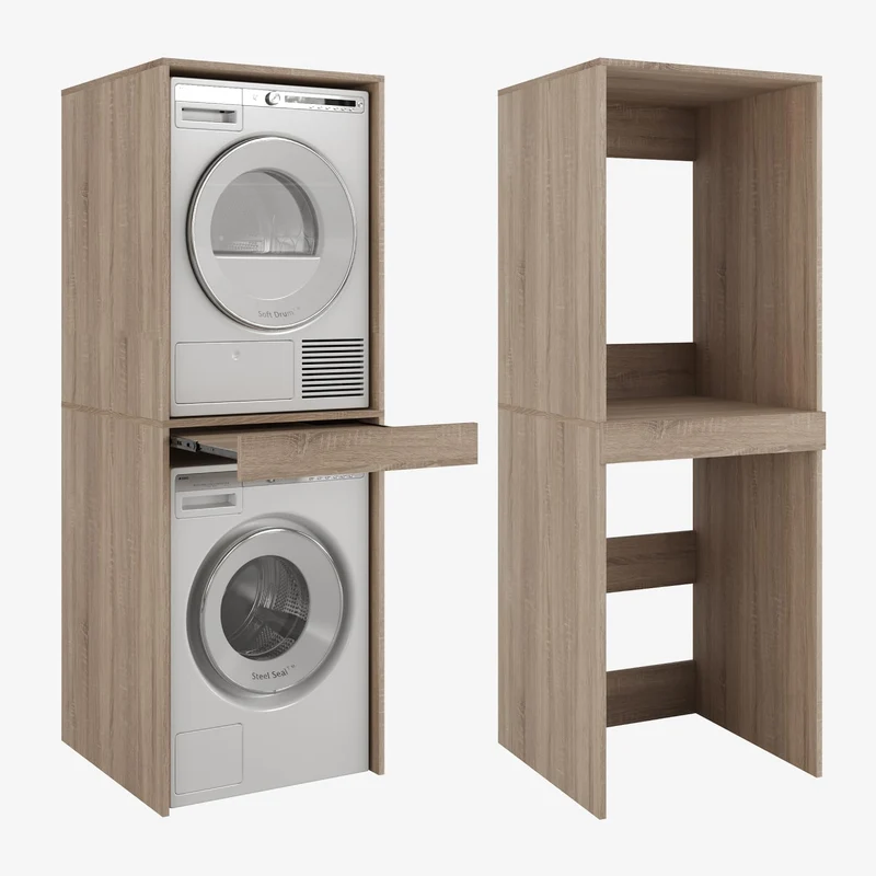 PLATAN ROOM Hochschrank Badschrank Waschmaschine Trockner Schrank Waschmaschinenschrank für Waschmaschine & Wäschetrockner Überbauschrank 187 x 65 x 66 cm Badregal (Weiß, 66 cm breit)
