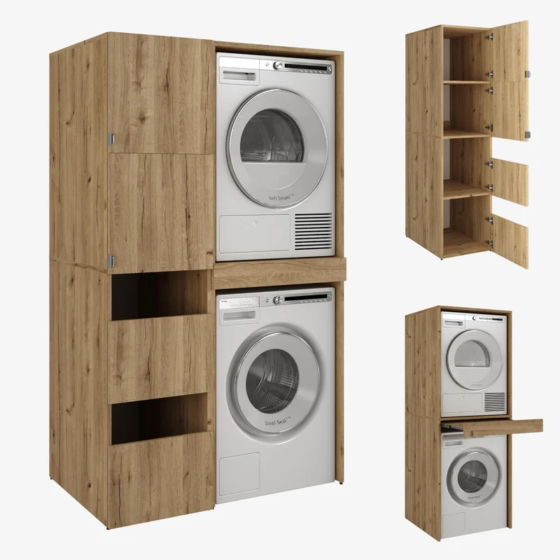 PLATAN ROOM Hochschrank Badschrank Waschmaschine Trockner Schrank Waschmaschinenschrank für Waschmaschine & Wäschetrockner Überbauschrank 187 x 65 x 66 cm Badregal (Weiß, 66 cm breit)