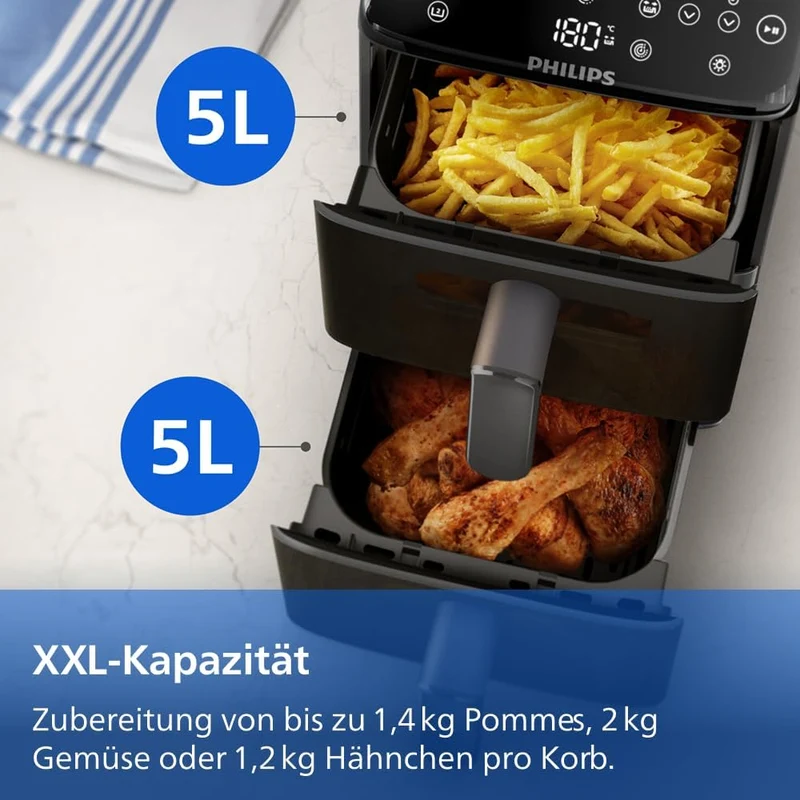 Philips Stacked Airfryer 4000 Serie Heißluftfritteuse, Schwarz/Grau, 10 L