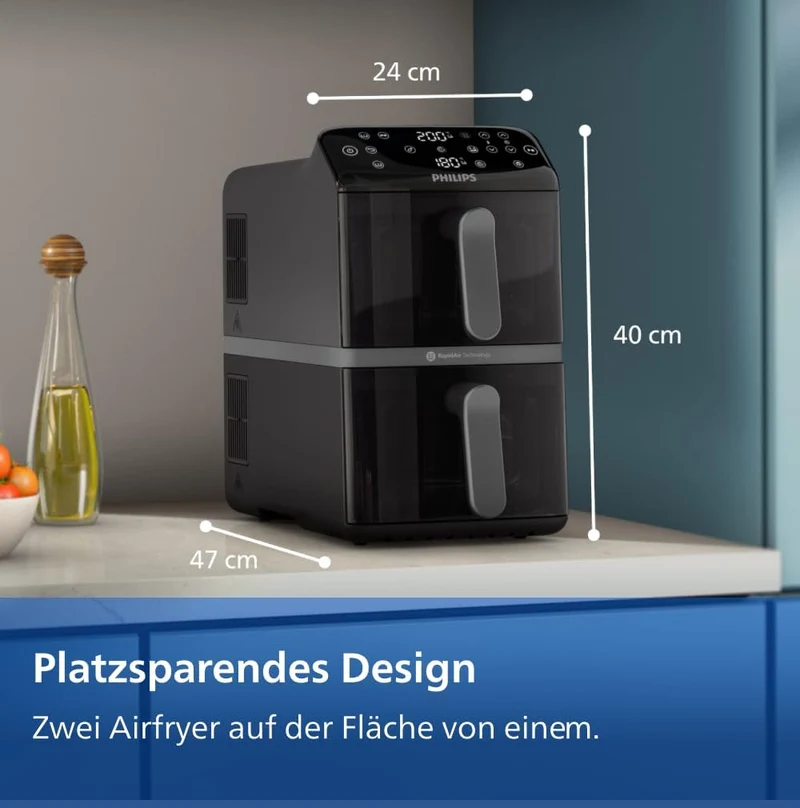 Philips Stacked Airfryer 4000 Serie Heißluftfritteuse, Schwarz/Grau, 10 L