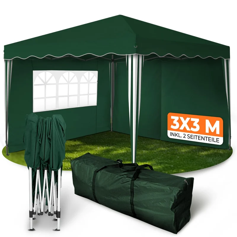 Kronenburg Faltpavillon wasserdicht Dachmaß 3 x 3 m UV Schutz 50+ Pavillon in Champagner mit 4 Seitenteilen