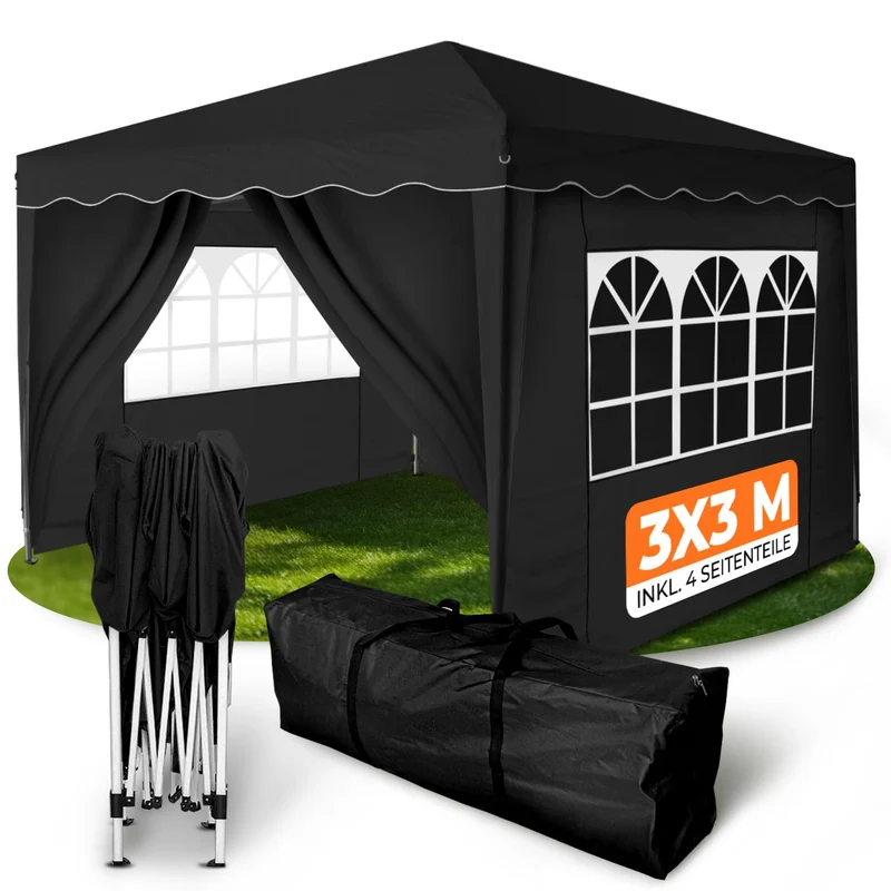 Kronenburg Faltpavillon wasserdicht Dachmaß 3 x 3 m UV Schutz 50+ Pavillon in Champagner mit 4 Seitenteilen