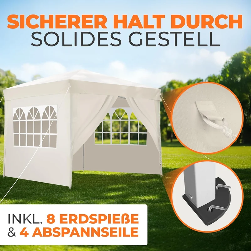 Kronenburg Faltpavillon wasserdicht Dachmaß 3 x 3 m UV Schutz 50+ Pavillon in Champagner mit 4 Seitenteilen