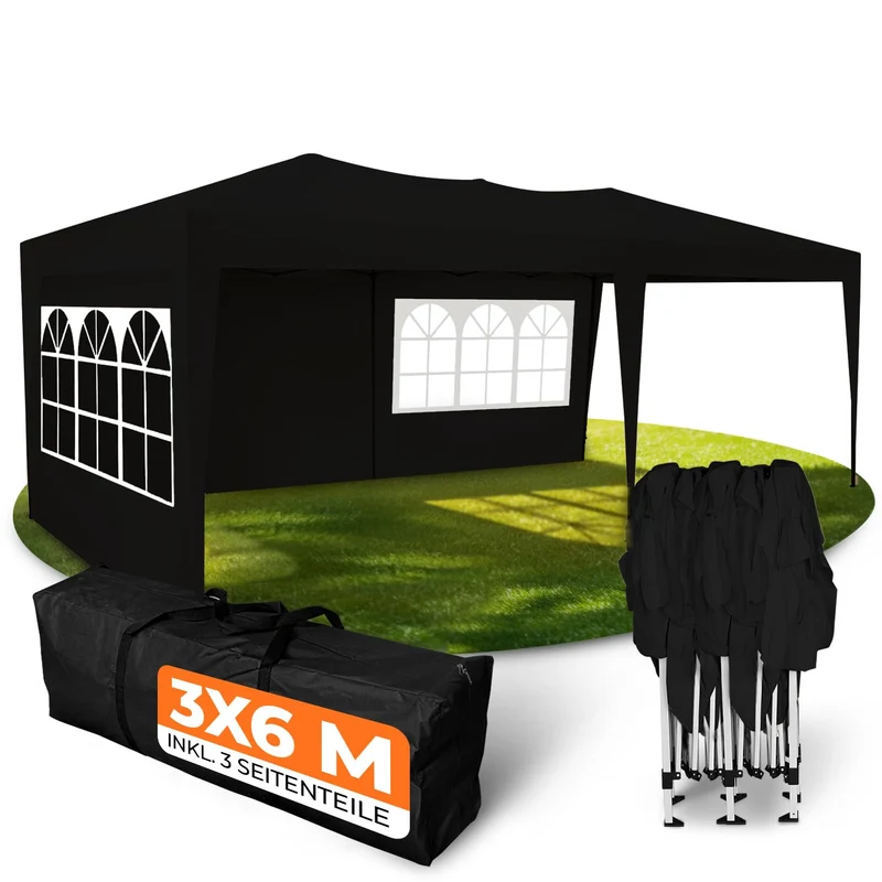 Kronenburg Faltpavillon wasserdicht Dachmaß 3 x 3 m UV Schutz 50+ Pavillon in Champagner mit 4 Seitenteilen