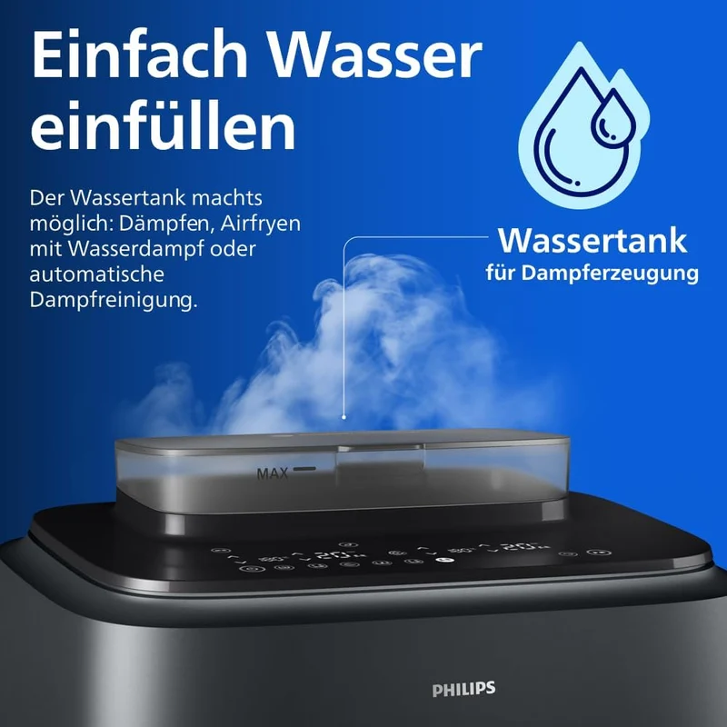 Philips Steam Airfryer 5000 Heißluftfritteuse, Schwarz, 9 L