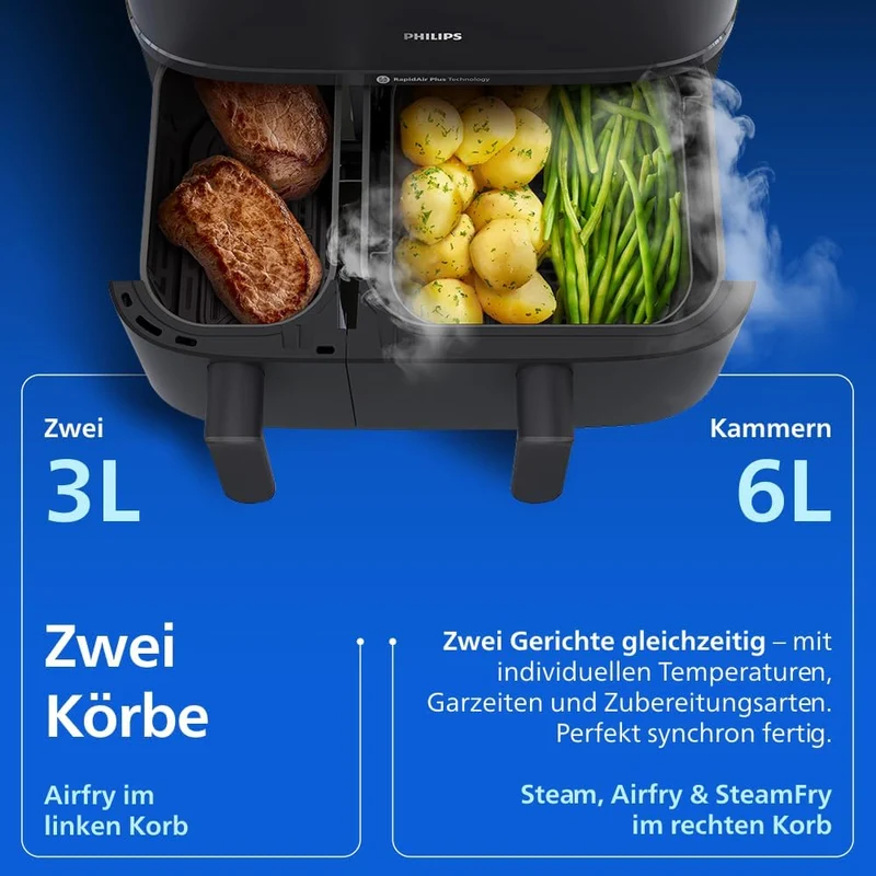 Philips Steam Airfryer 5000 Heißluftfritteuse, Schwarz, 9 L