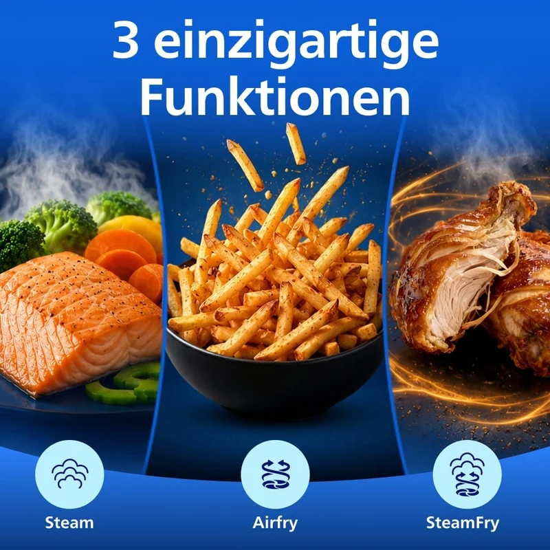 Philips Steam Airfryer 5000 Heißluftfritteuse, Schwarz, 9 L