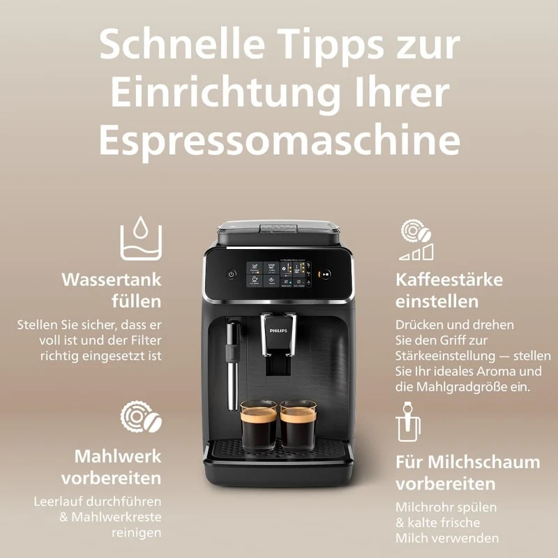 PHILIPS Kaffeevollautomat Panarello 2200 Serie, Schwarz, 2 Spezialitäten
