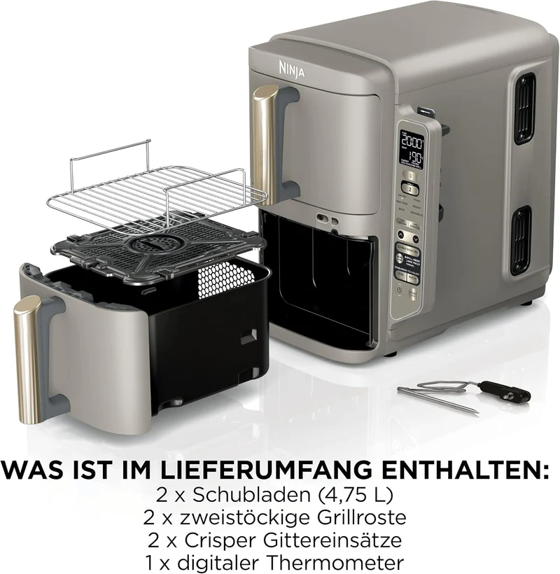 Ninja Double Stack XL-Heißluftfritteuse, 6 Funktionen, Steingold SL451EUSD