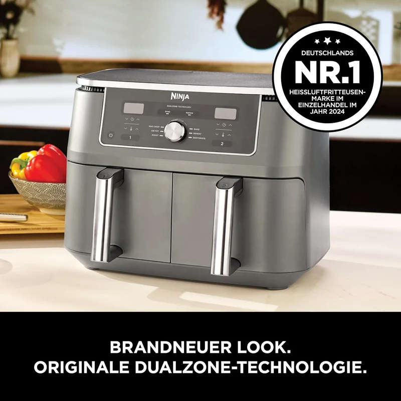 Ninja Dual Zone Digital Air Fryer, 2 Schubladen, Metallic Grau DZ400EU