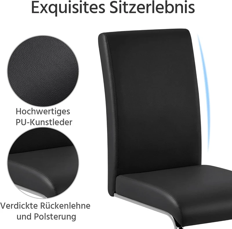 Yaheetech Esszimmerstühle 2er Set Freischwinger Kunstleder Schwarz – Hohe Rückenlehne, gepolstert