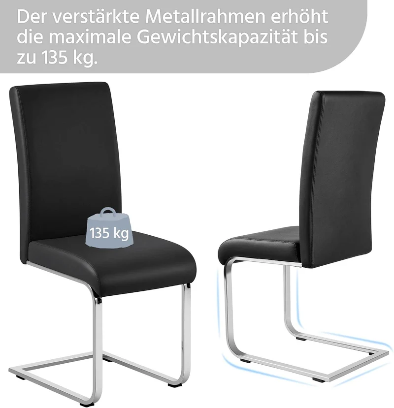 Yaheetech Esszimmerstühle 2er Set Freischwinger Kunstleder Schwarz – Hohe Rückenlehne, gepolstert