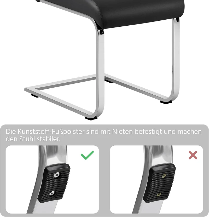 Yaheetech Esszimmerstühle 2er Set Freischwinger Kunstleder Schwarz – Hohe Rückenlehne, gepolstert