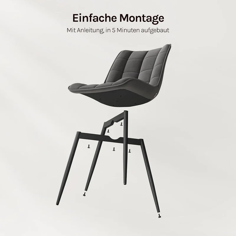 WOLTU Esszimmerstühle 4er Set Dunkelgrau – Gepolsterte Samt Küchenstühle mit Rückenlehne & Metallbeinen