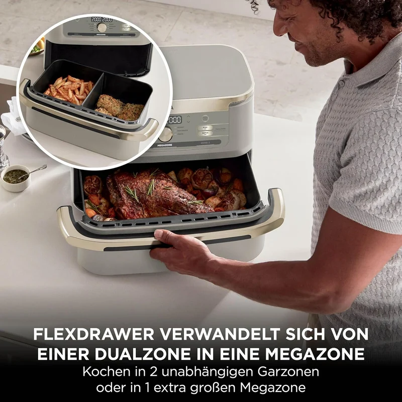 Ninja Foodi FlexDrawer Heißluftfritteuse, Dual Zone, Stone Gold AF500EUSD