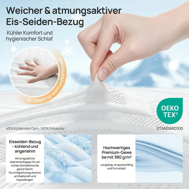 MULISOFT Topper 180x200 cm 7,5 cm H3/H4 – Gel Memory Foam Matratzentopper mit 7-Zonen, waschbarem Bezug & Anti-Rutsch