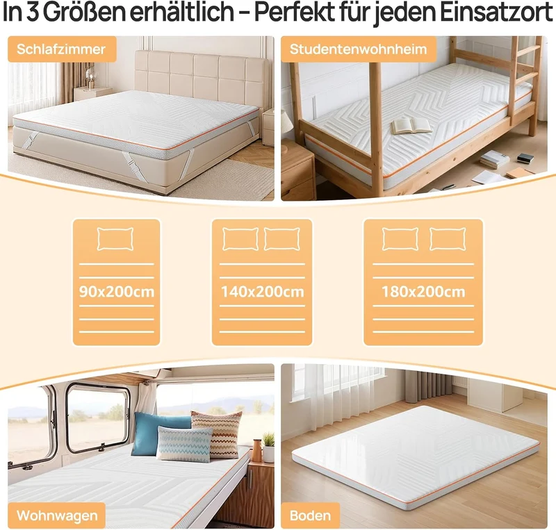 MULISOFT Topper 180x200 cm 7,5 cm H3/H4 – Gel Memory Foam Matratzentopper mit 7-Zonen, waschbarem Bezug & Anti-Rutsch