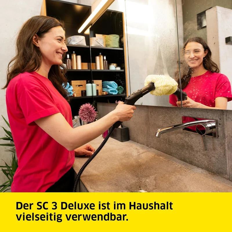 Kärcher Dampfreiniger SC 3 Deluxe, Dampfdruck: 3,5 bar, Aufheizzeit: 30 s, Leistung: 1.900 W, Flächenleistung: 75 m², Tank: 1 l, mit Bodenreinigungsset, Mikrofaser-Bezug, Düsen und Rundbürste, Weiß