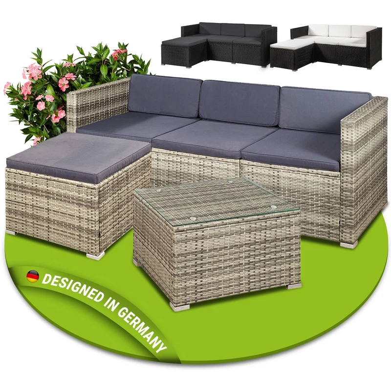 Juskys Polyrattan Lounge Set Punta Cana für 3–4 Personen – Gartenmöbel Set mit Sofa, Hocker, Tisch & Kissen