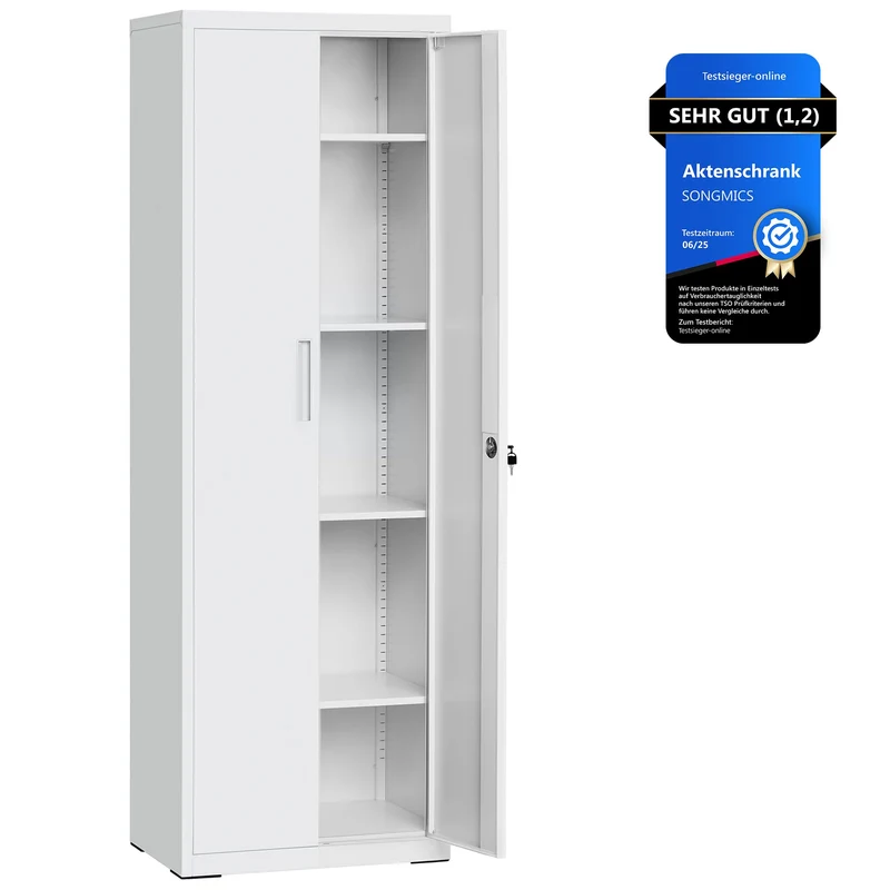 SONGMICS Aktenschrank, Doppeltüren, Schloss, 5 Ebenen, 80 x 40 x 180 cm