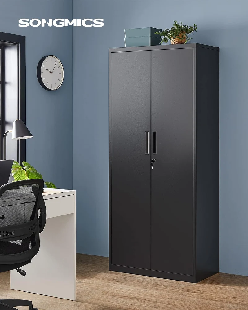 SONGMICS Aktenschrank, Doppeltüren, Schloss, 5 Ebenen, 80 x 40 x 180 cm