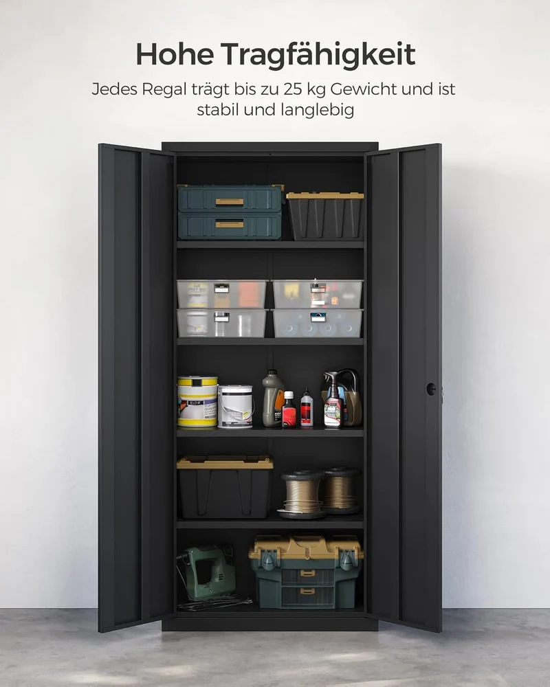 SONGMICS Aktenschrank, Doppeltüren, Schloss, 5 Ebenen, 80 x 40 x 180 cm